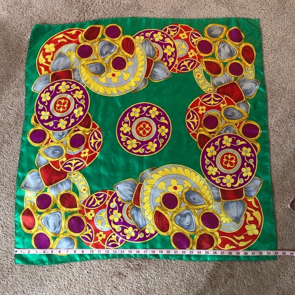 Vintage Berkshire Oversized Scarf Satin Like green gold - Picture 8 of 12